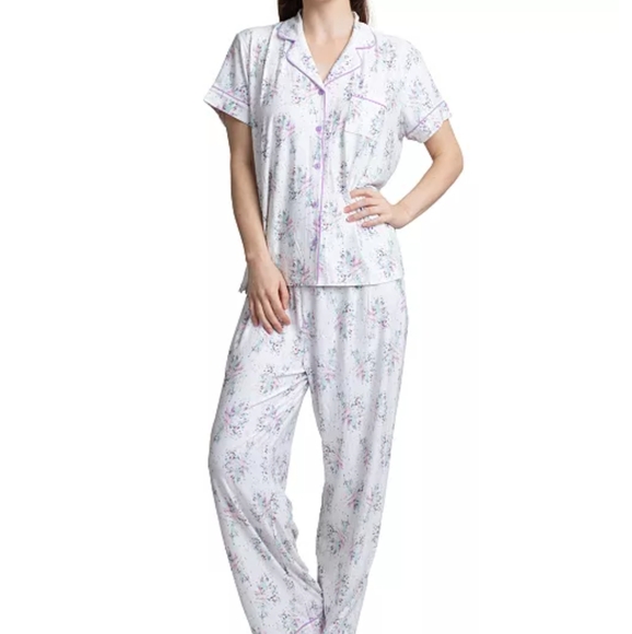 New Hanes Women's Pajama Set Lounge. Button down Collared Pant Set. Med Floral - Picture 4 of 9